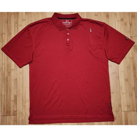 SCOTTeVEST Tec Polo Shirt Mens Size Large Red Short Sleeve Performance Travel - Picture 1 of 7
